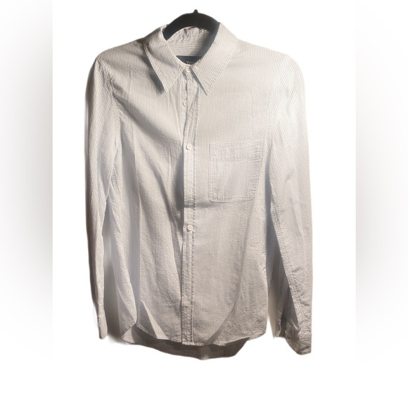 Zara into the classics blue pinstripe cotton long sleeve button down shirt XS - Picture 2 of 5